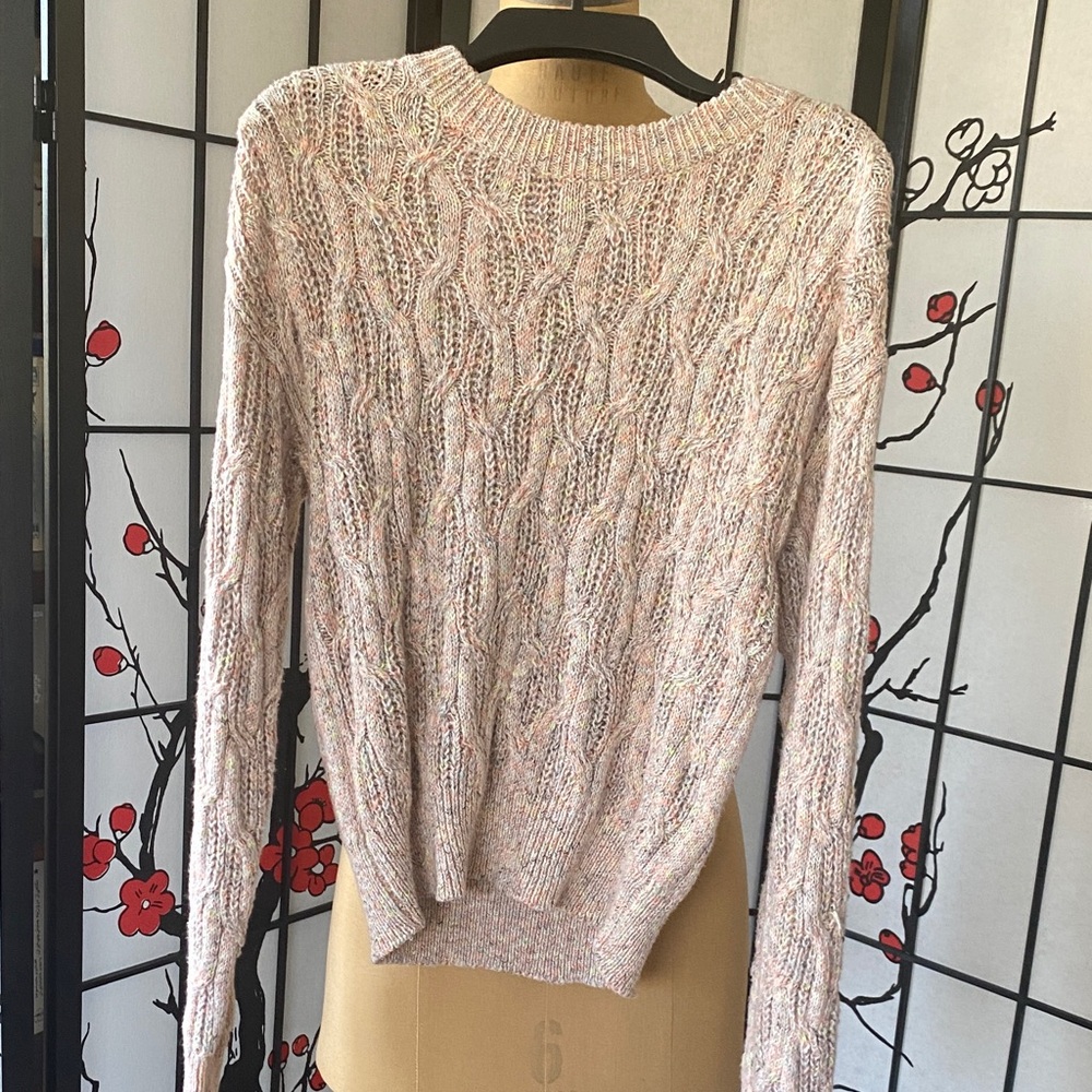 Reverse Multicolor Cable Knit Sweater